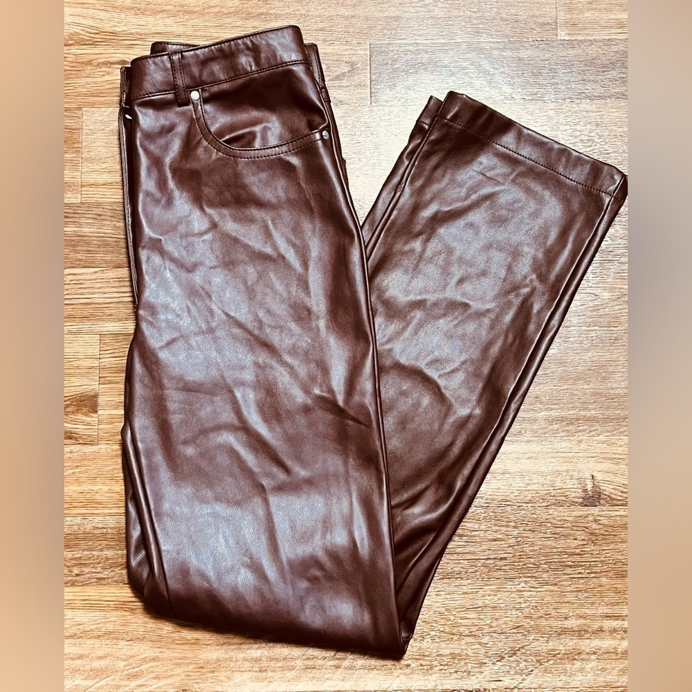7 For all mankind vegan leather pants in chocolate brown. Size XS